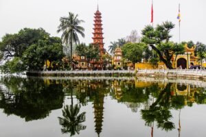 pagoda, temple, west lake, vietnam, nature, township, lake, hanoi, landscape